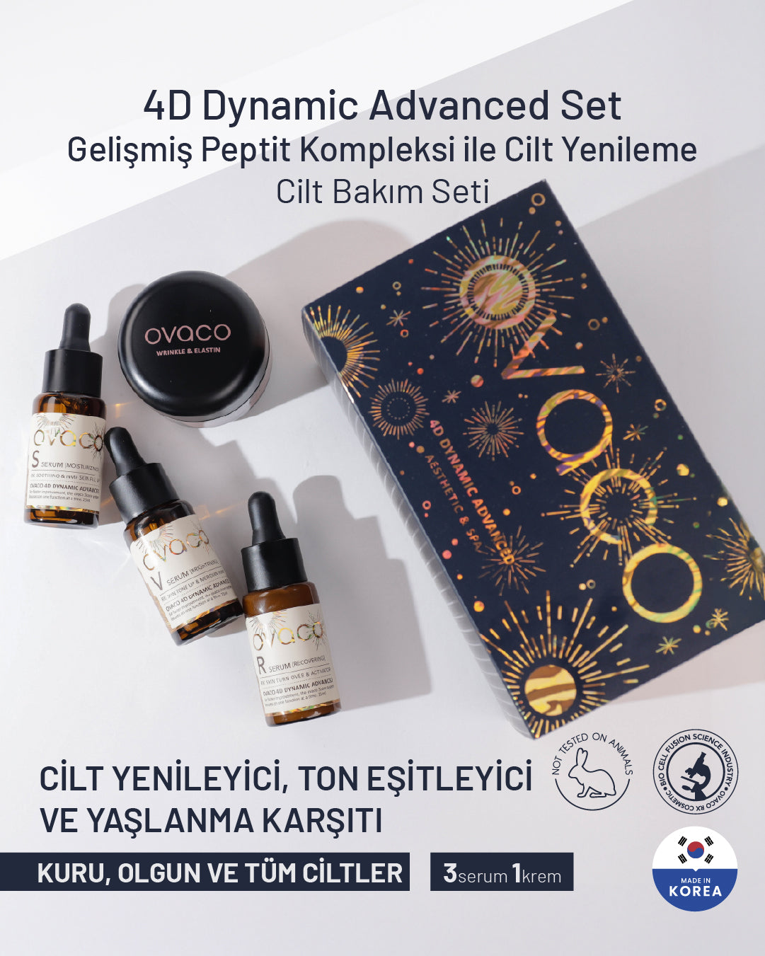 Ovaco 4D Dynamic Advanced Set | Gelişmiş Peptit Kompleksi ile Cilt Yenileme | Cilt Bakım Seti