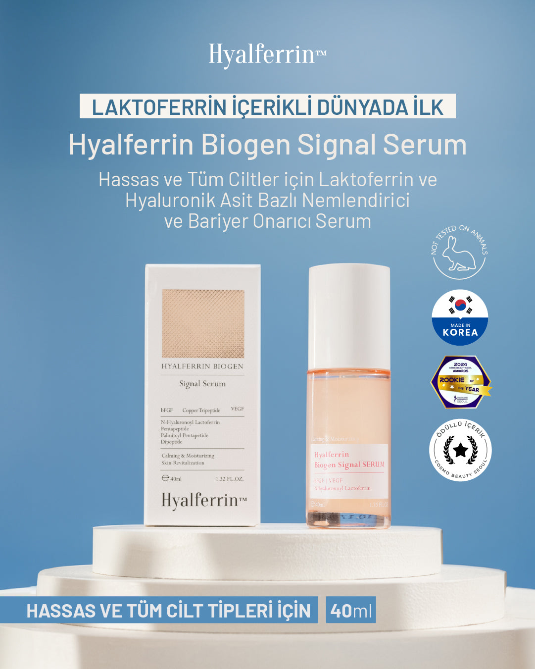 Hyalferrin Biogen Signal Serum | 40 ml | Hassas ve Tüm Ciltler İçin Laktoferrin ve Hyaluronik Asit Bazlı Nemlendirici ve Bariyer Onarıcı Serum