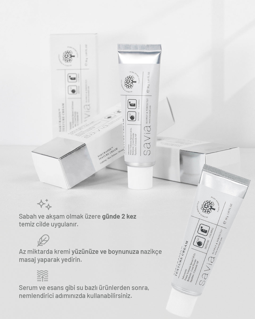 SAVIA Sakuradin Texture Yüz Kremi | Yoğun Nemlendirici & Cilt Onarıcı Krem | 50 gr