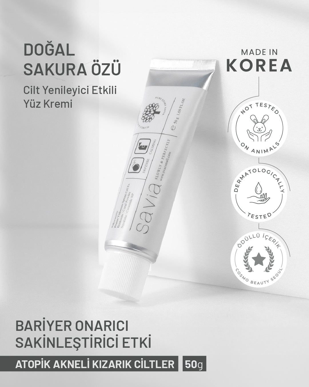 SAVIA Sakuradin Texture Yüz Kremi | Yoğun Nemlendirici & Cilt Onarıcı Krem | 50 gr