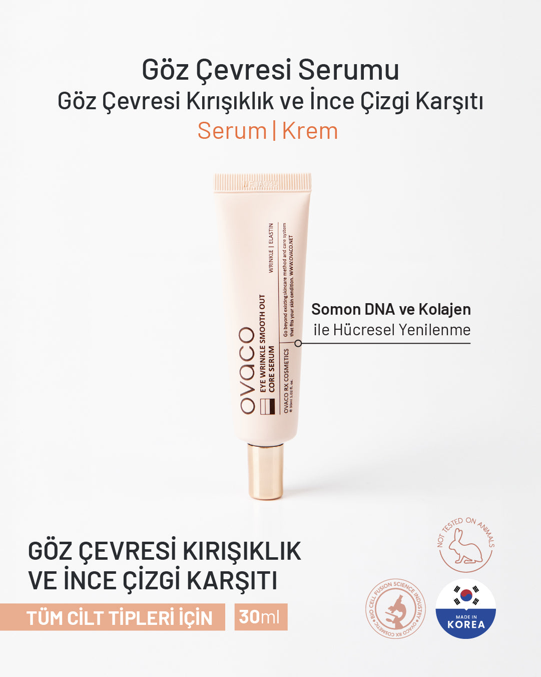 Ovaco Göz Çevresi Kırışıklık Karşıtı Serum | Krem | 30ml